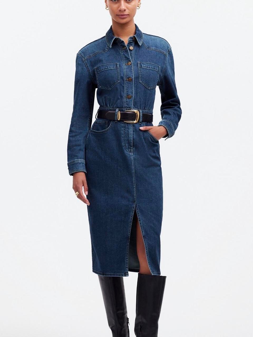 Madewell Dark Blue Denim Shirt Dress
